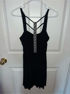 Black Strappy Women's Dress with Embroidered Back Detail - Size 3